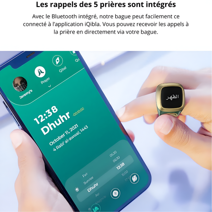 Bague Numérique Musulmane – Compteur de Tasbeeh avec Connectivité à l'Application iQibla